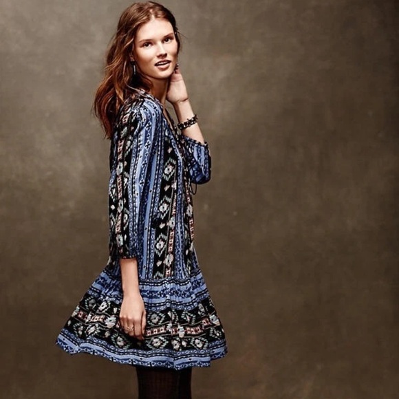 Anthropologie Dresses & Skirts - Anthro Holding Horses XS Boho Printed Peasant Dress Metallic Thread Tassel Tie